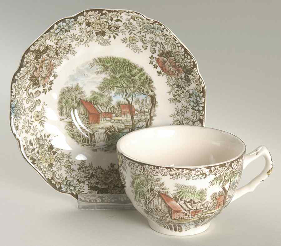 Millstream Brown Multicolor Flat Cup & Saucer Set by Johnson Brothers-1