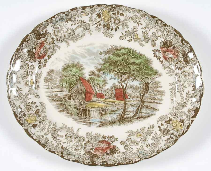 Millstream Brown Multicolor 10" Oval Serving Platter by Johnson Brothers-1