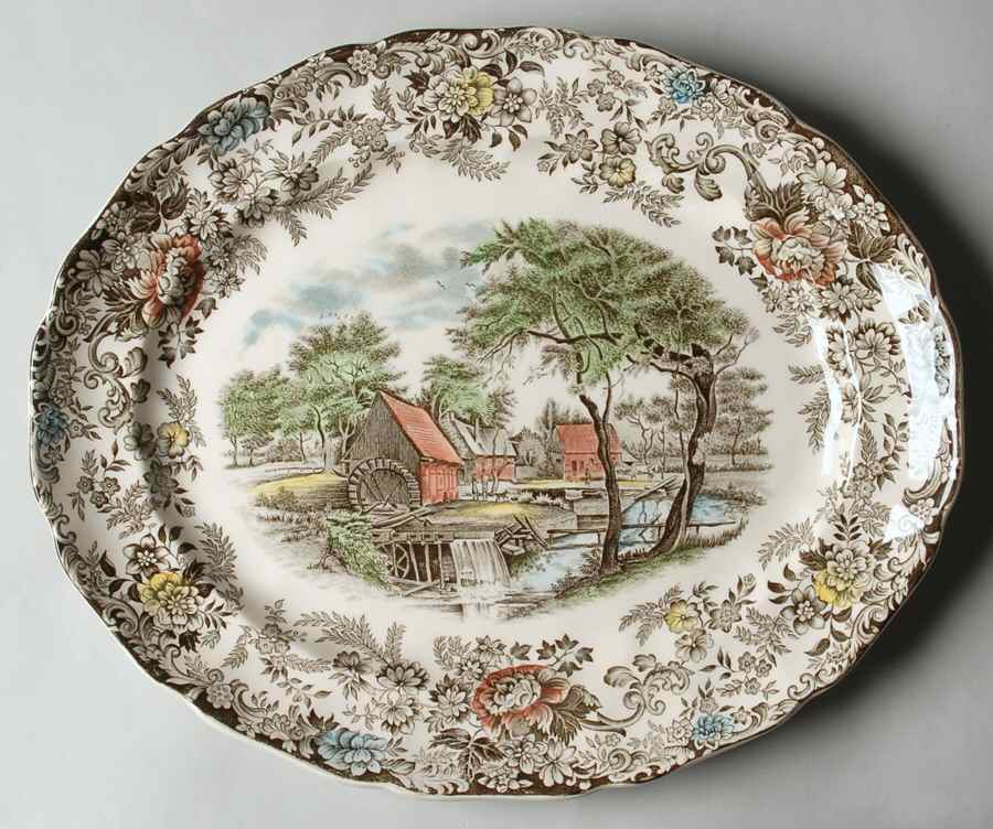 Millstream Brown Multicolor 13" Oval Serving Platter by Johnson Brothers-1