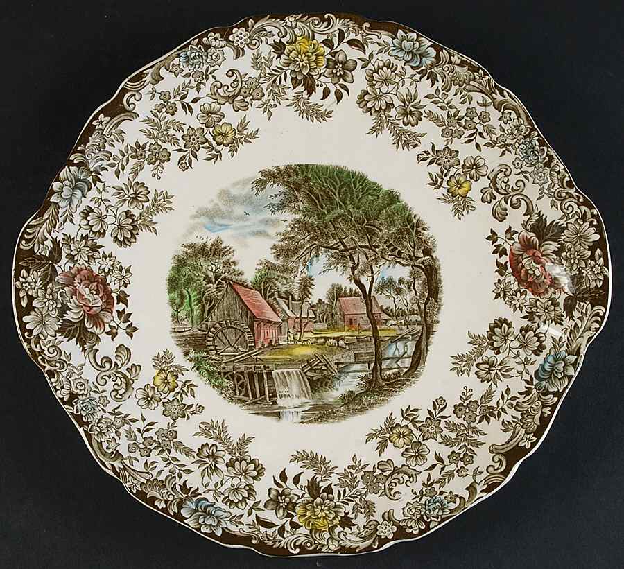 Millstream Brown Multicolor Handled Cake Plate by Johnson Brothers-1