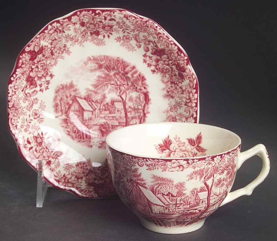 Millstream Pink Flat Cup & Saucer Set by Johnson Brothers-1