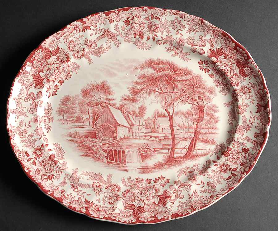 Millstream Pink 15" Oval Serving Platter by Johnson Brothers-1