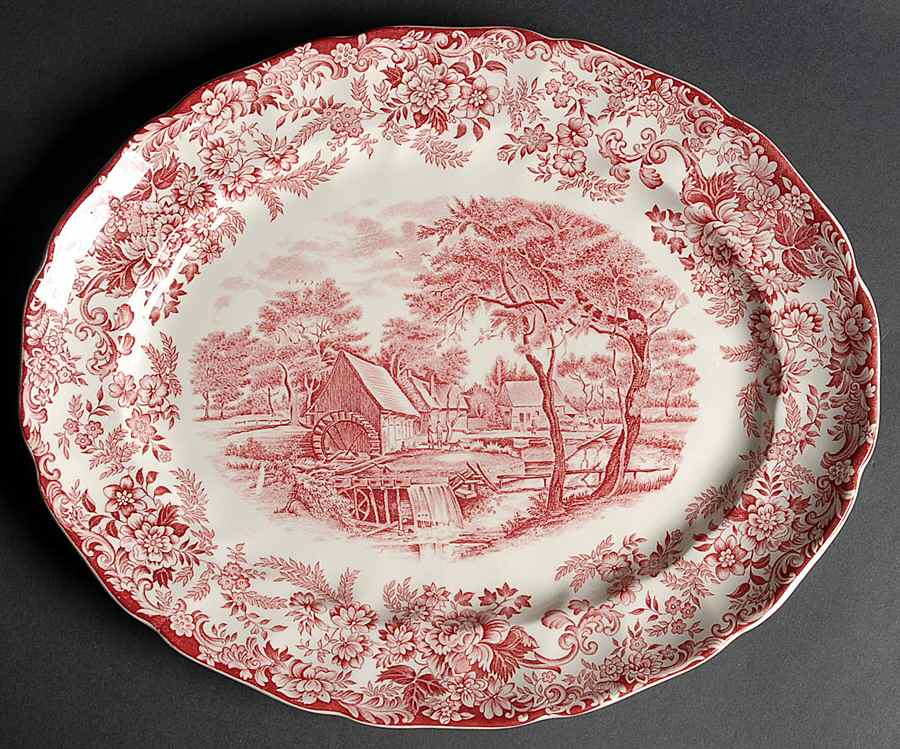 Millstream Pink 13" Oval Serving Platter by Johnson Brothers-1
