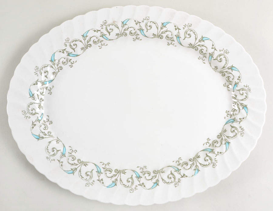 Minuet (Blue Green Scroll) 15" Oval Serving Platter by Johnson Brothers-1