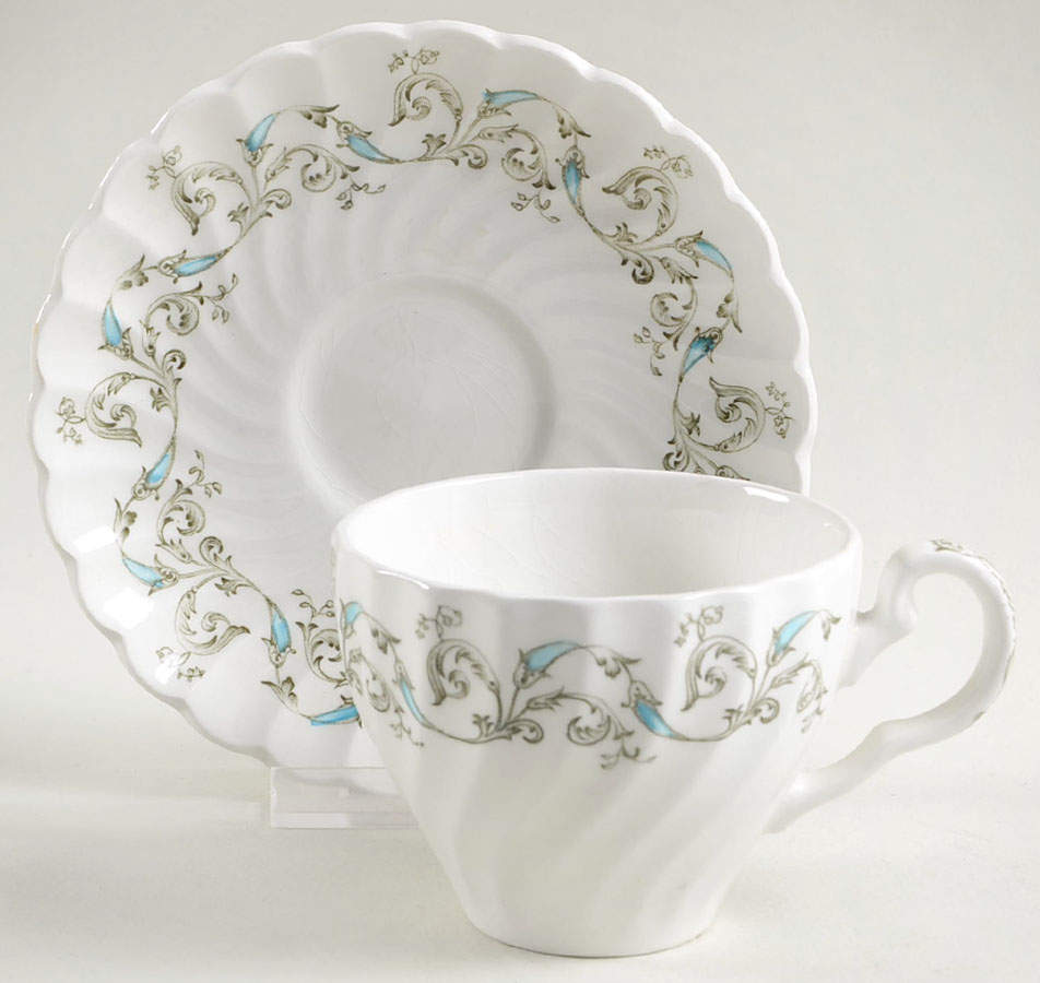 Minuet (Blue Green Scroll) Flat Cup & Saucer Set by Johnson Brothers-1