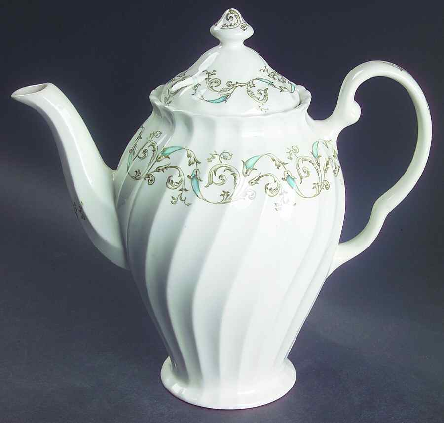 Minuet (Blue Green Scroll) Coffee Pot & Lid by Johnson Brothers-1