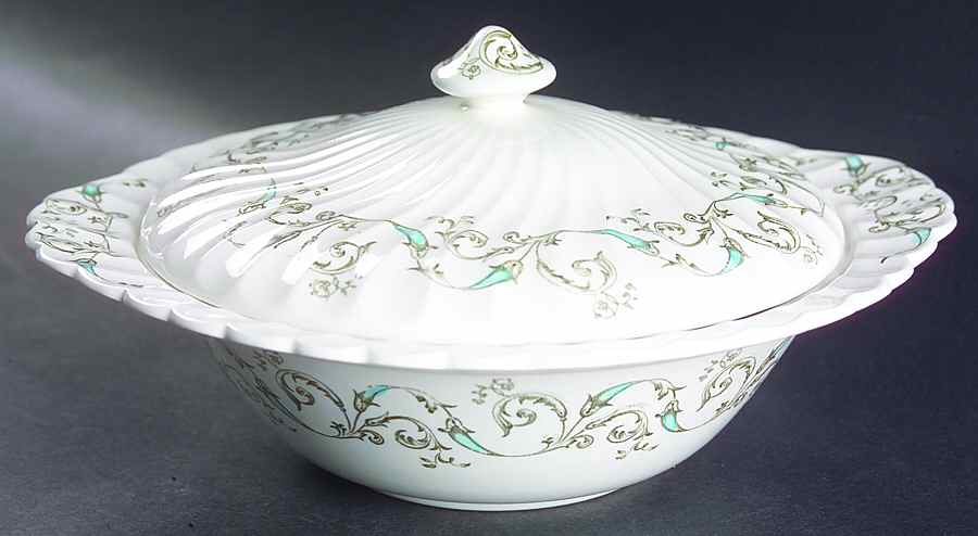 Minuet (Blue Green Scroll) Round Covered Vegetable by Johnson Brothers-1