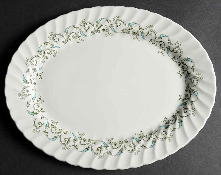 Minuet (Blue Green Scroll) 12" Oval Serving Platter by Johnson Brothers-1