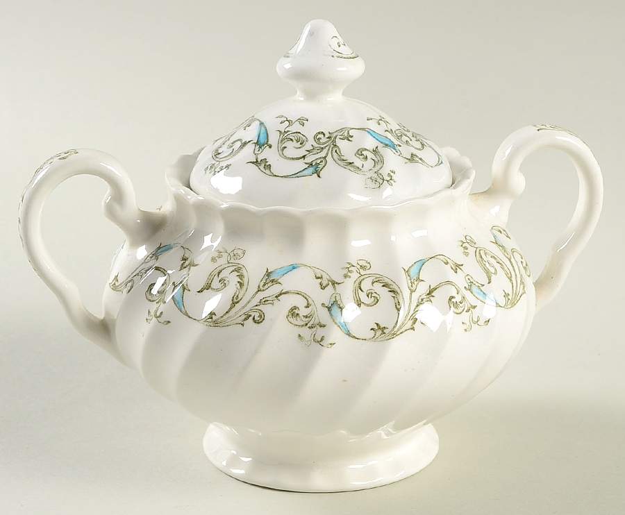 Minuet (Blue Green Scroll) Sugar Bowl & Lid by Johnson Brothers-1