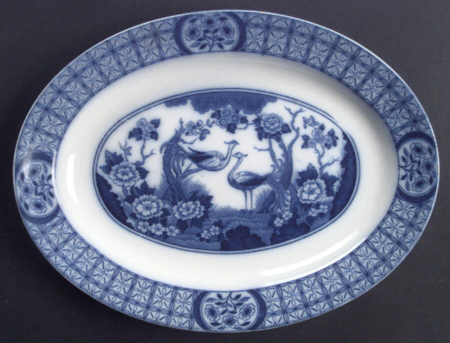 Mongolia (Flow Blue) 12" Oval Serving Platter by Johnson Brothers-1