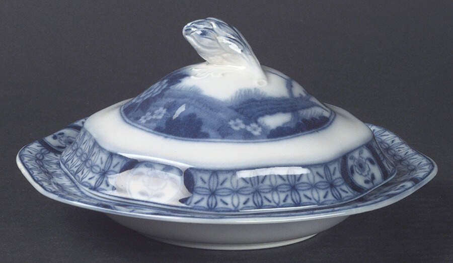 Mongolia (Flow Blue) Round Covered Butter by Johnson Brothers-1