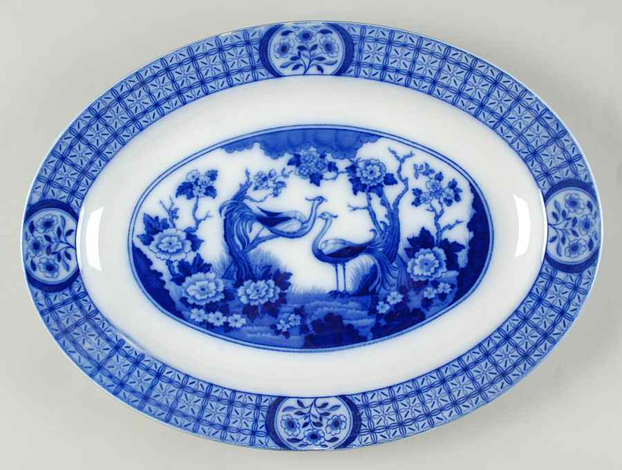 Mongolia (Flow Blue) 14" Oval Serving Platter by Johnson Brothers-1