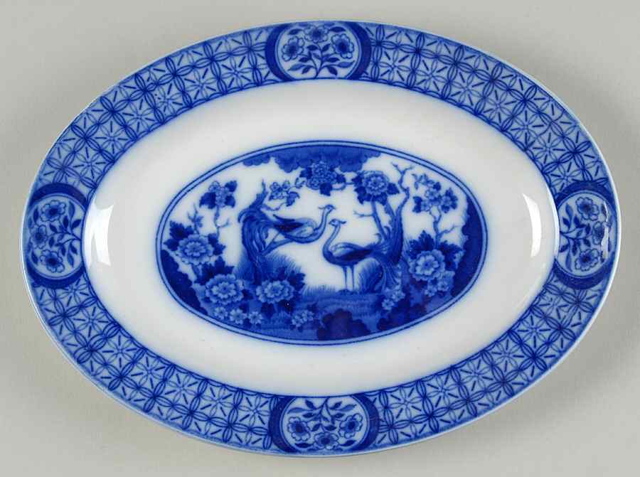 Mongolia (Flow Blue) 9" Oval Serving Platter by Johnson Brothers-1