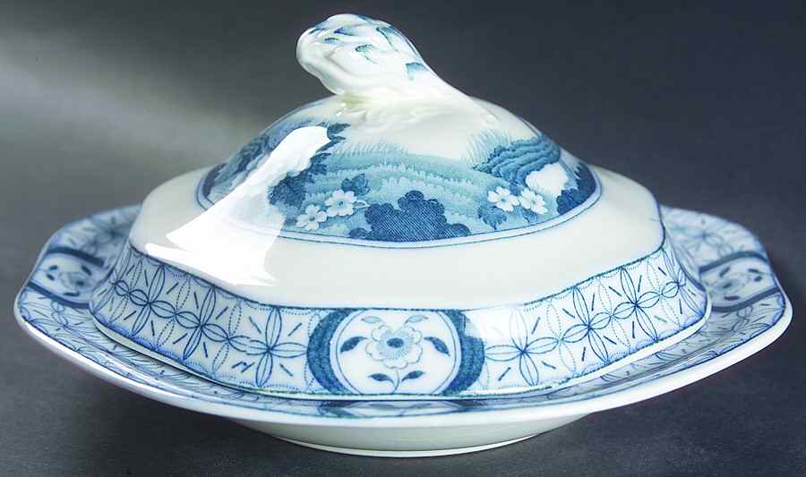 Mongolia (Gray Blue) Round Covered Butter by Johnson Brothers-1