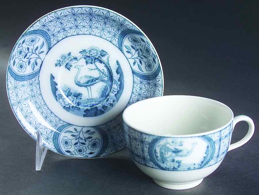 Mongolia (Gray Blue) Flat Cup & Saucer Set by Johnson Brothers-1