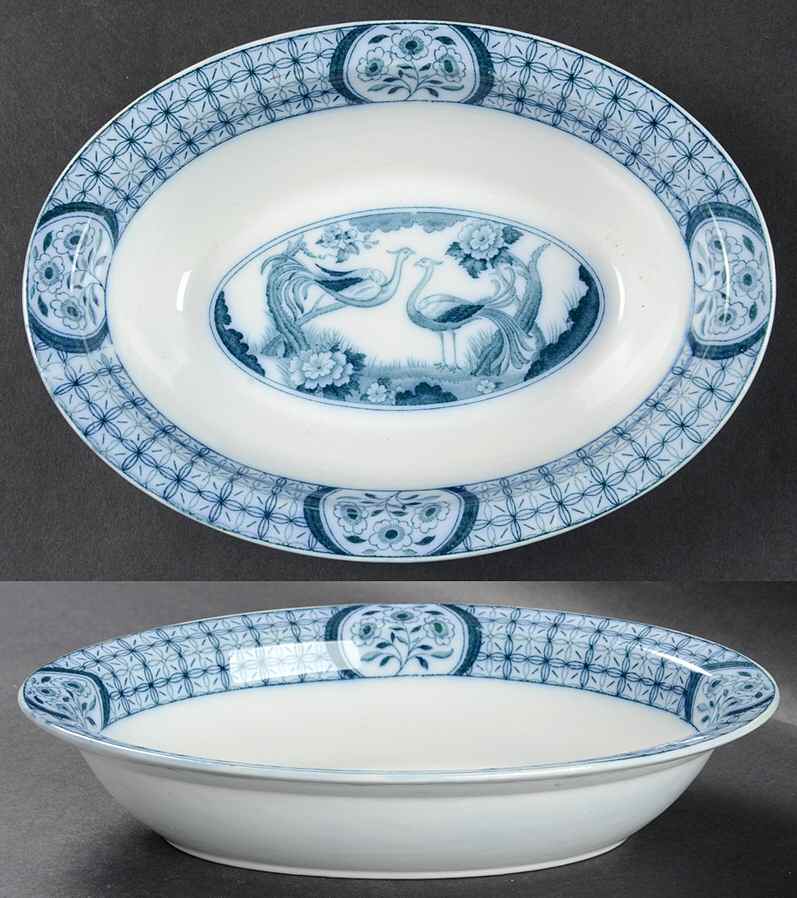 Mongolia (Gray Blue) 8" Oval Vegetable Bowl by Johnson Brothers-1