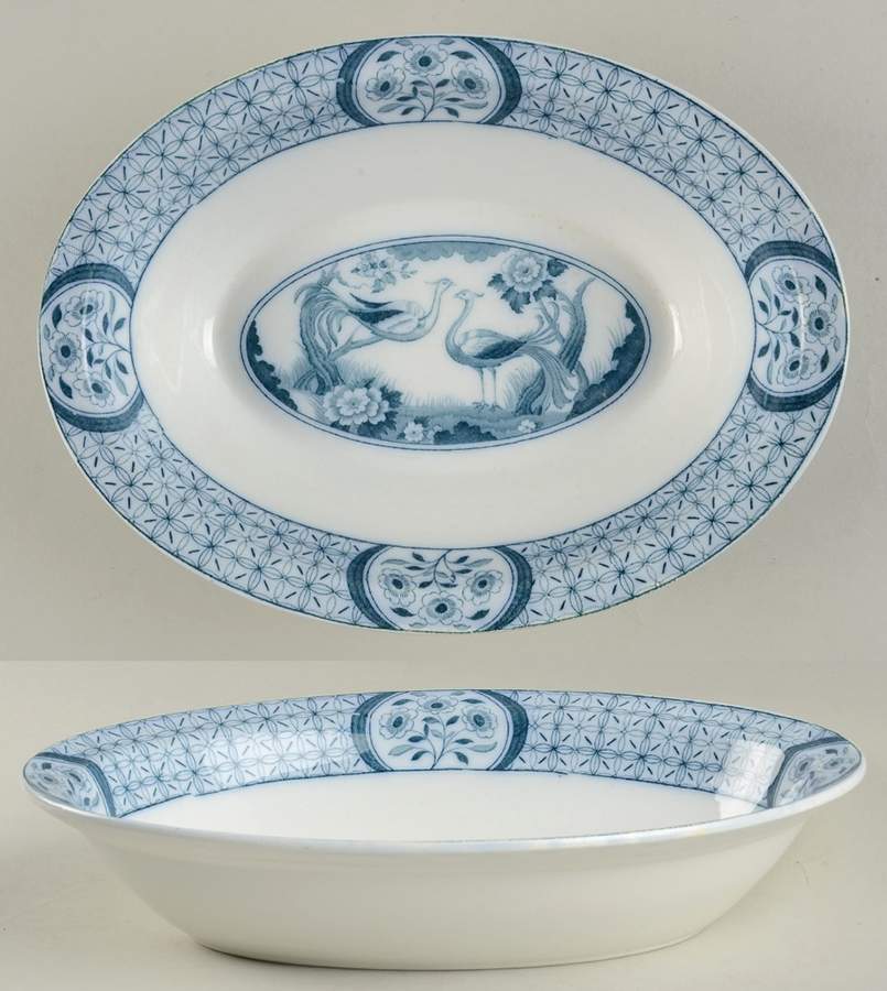 Mongolia (Gray Blue) 10" Oval Vegetable Bowl by Johnson Brothers-1
