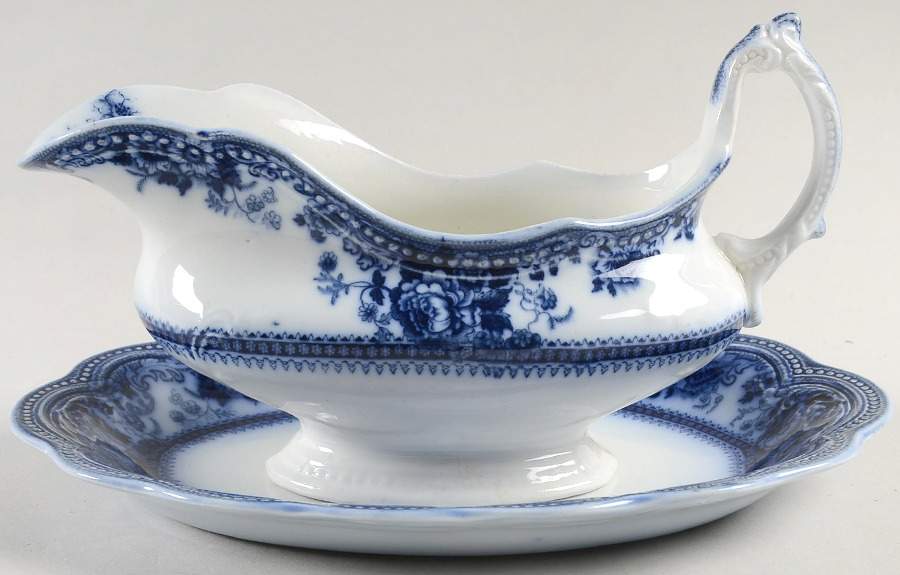 Montana (Flow Blue) Gravy Boat & Underplate/Relish by Johnson Brothers-1