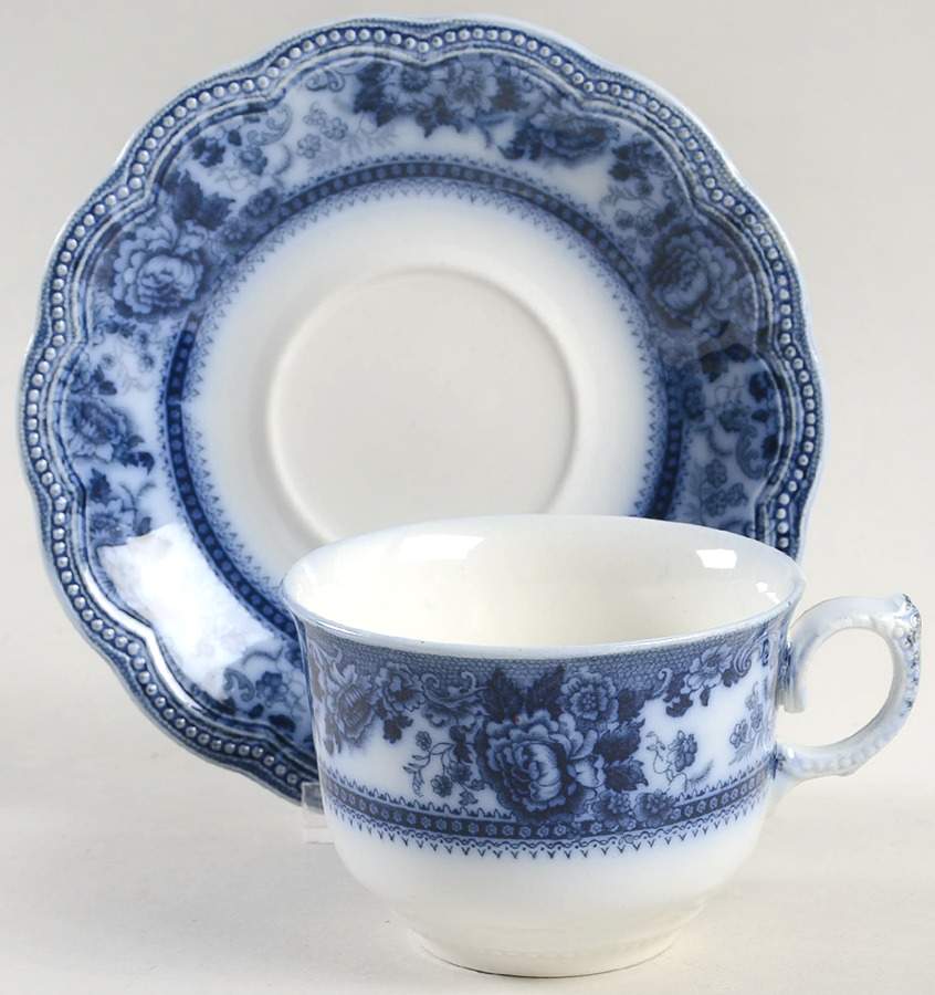 Montana (Flow Blue) Flat Cup & Saucer Set by Johnson Brothers-1