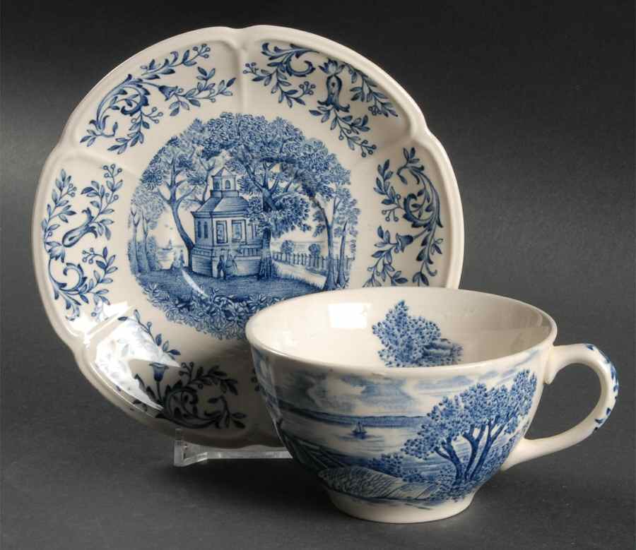 Mount Vernon Blue Flat Cup & Saucer Set by Johnson Brothers-1