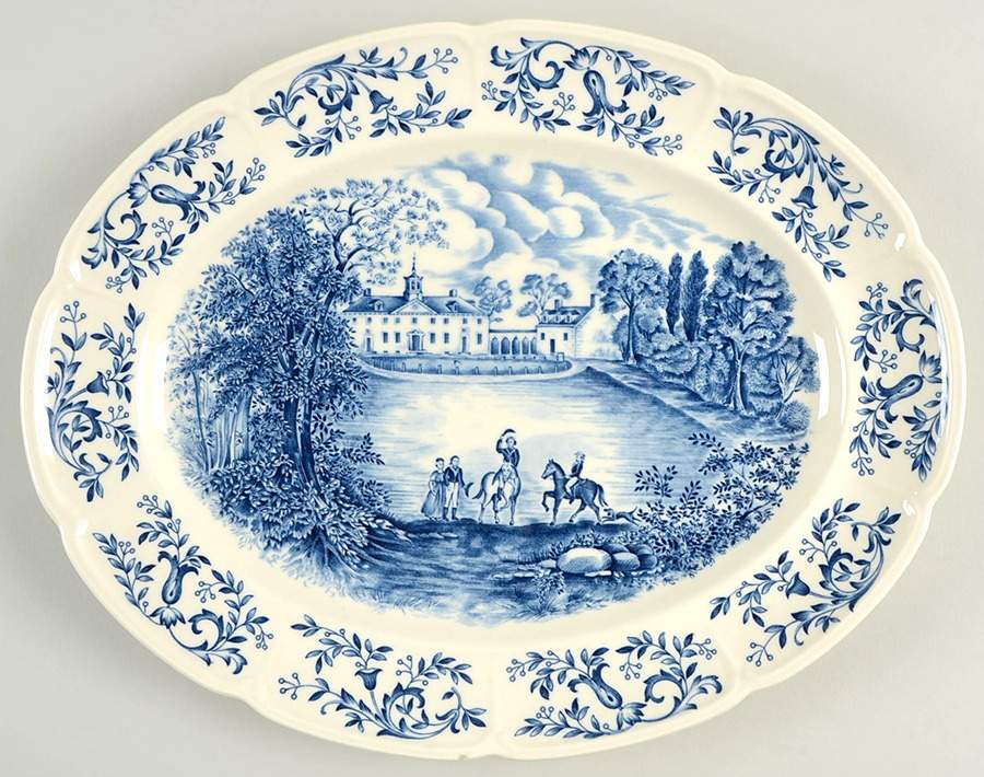 Mount Vernon Blue 14" Oval Serving Platter by Johnson Brothers-1
