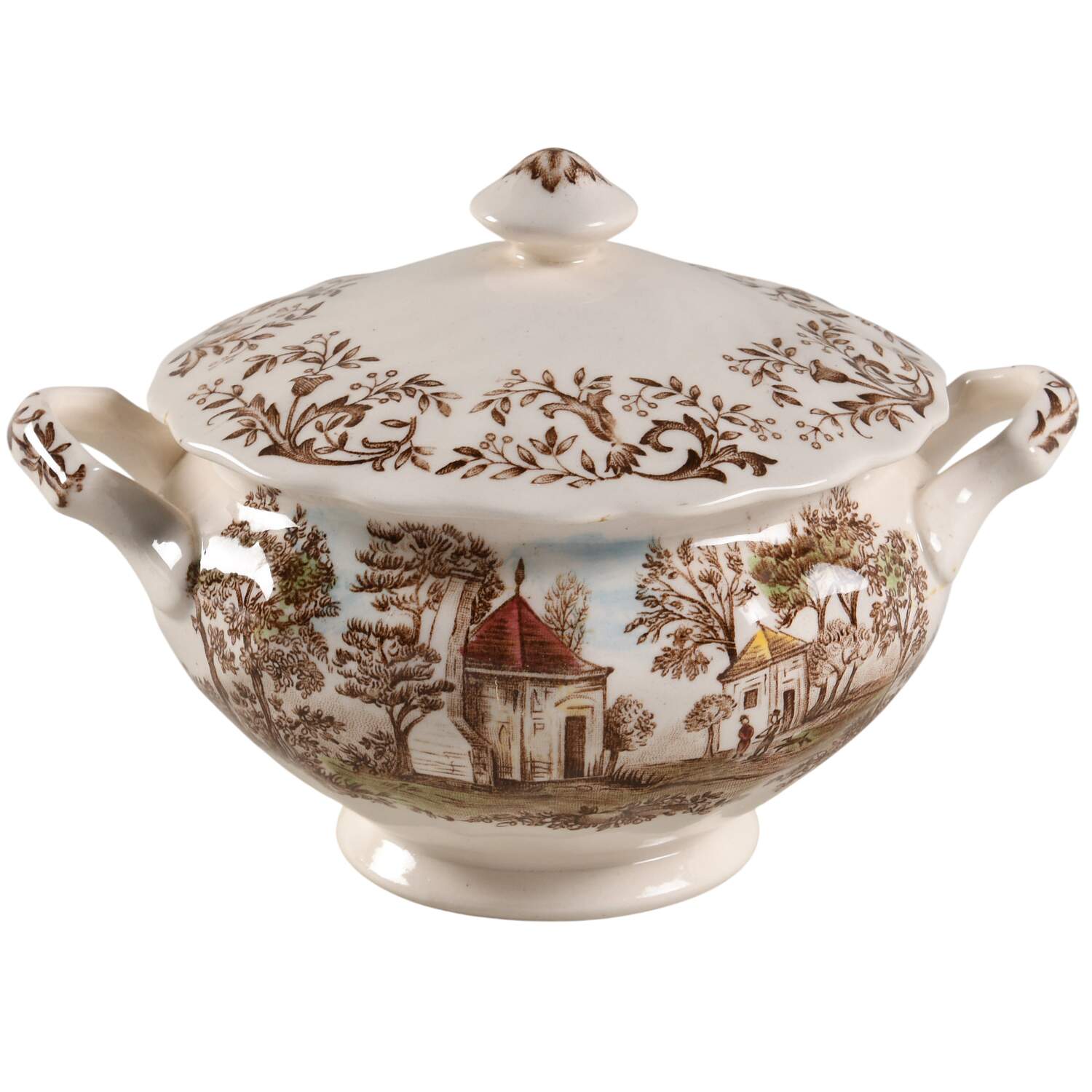 Mount Vernon Brown Multicolor Sugar Bowl & Lid by Johnson Brothers-1