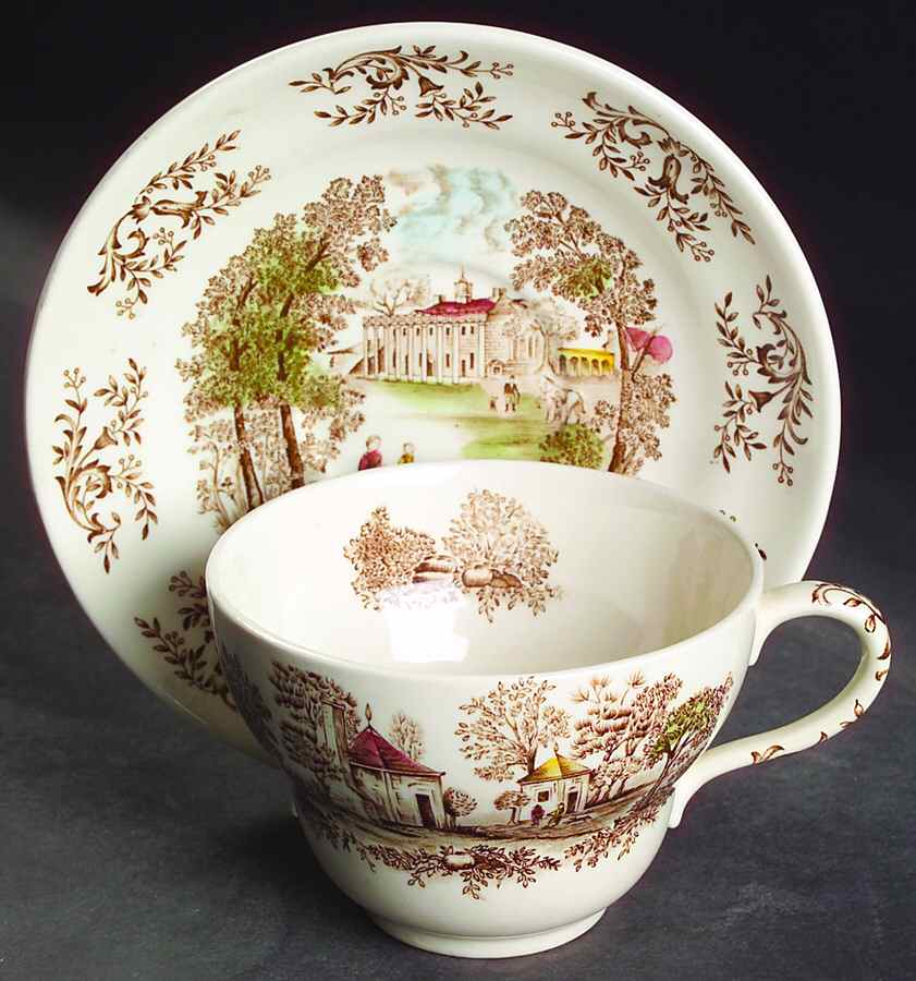 Mount Vernon Brown Multicolor Oversized Cup & Saucer Set by Johnson Brothers-1