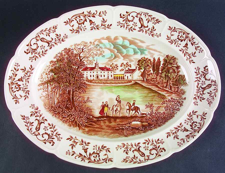 Mount Vernon Brown Multicolor 16" Oval Serving Platter by Johnson Brothers-1