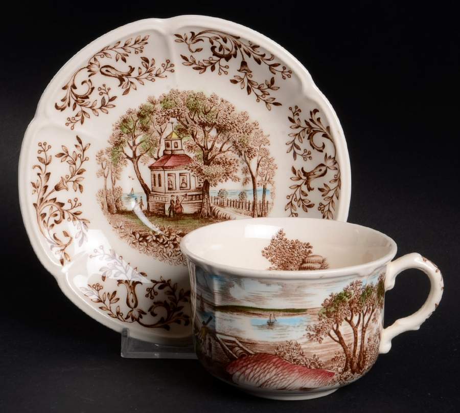 Mount Vernon Brown Multicolor Flat Cup & Saucer Set by Johnson Brothers-1