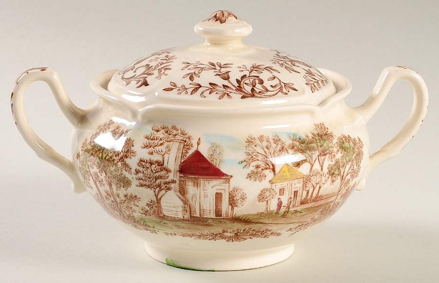 Mount Vernon Brown Multicolor Sugar Bowl & Lid by Johnson Brothers-1