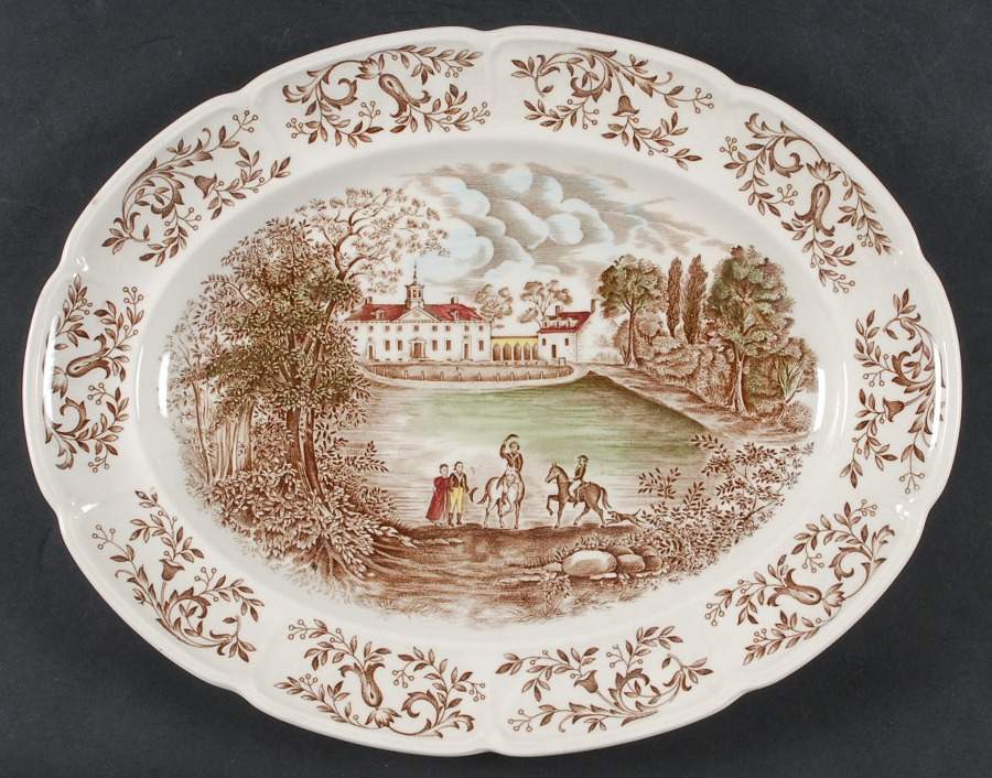Mount Vernon Brown Multicolor 14" Oval Serving Platter by Johnson Brothers-1