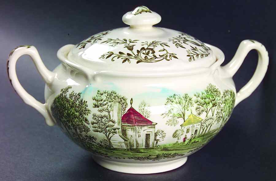Mount Vernon Green Multicolor Sugar Bowl & Lid by Johnson Brothers-1