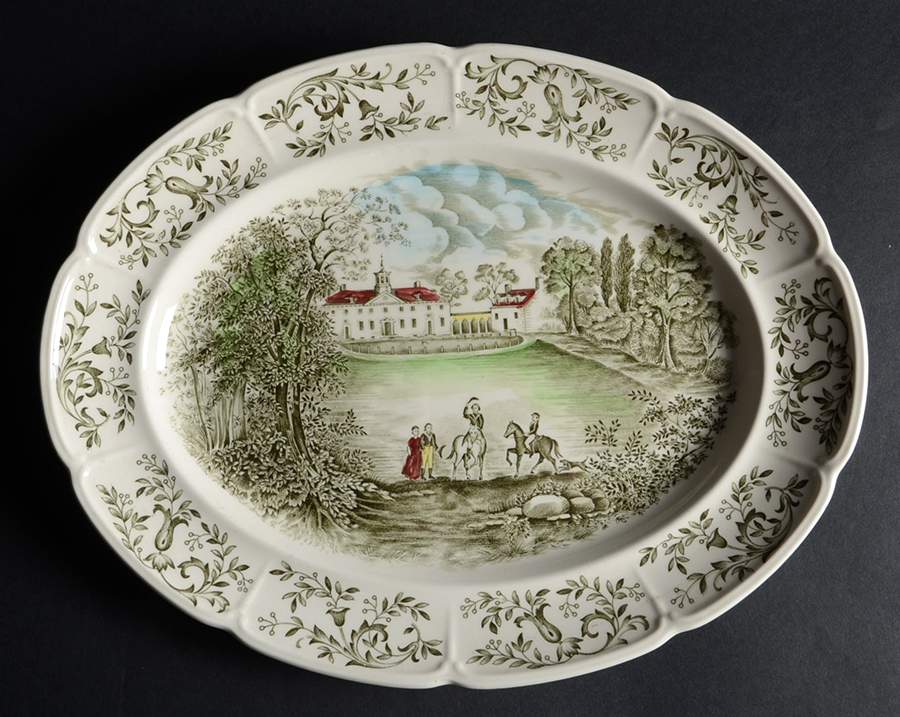 Mount Vernon Green Multicolor 14" Oval Serving Platter by Johnson Brothers-1