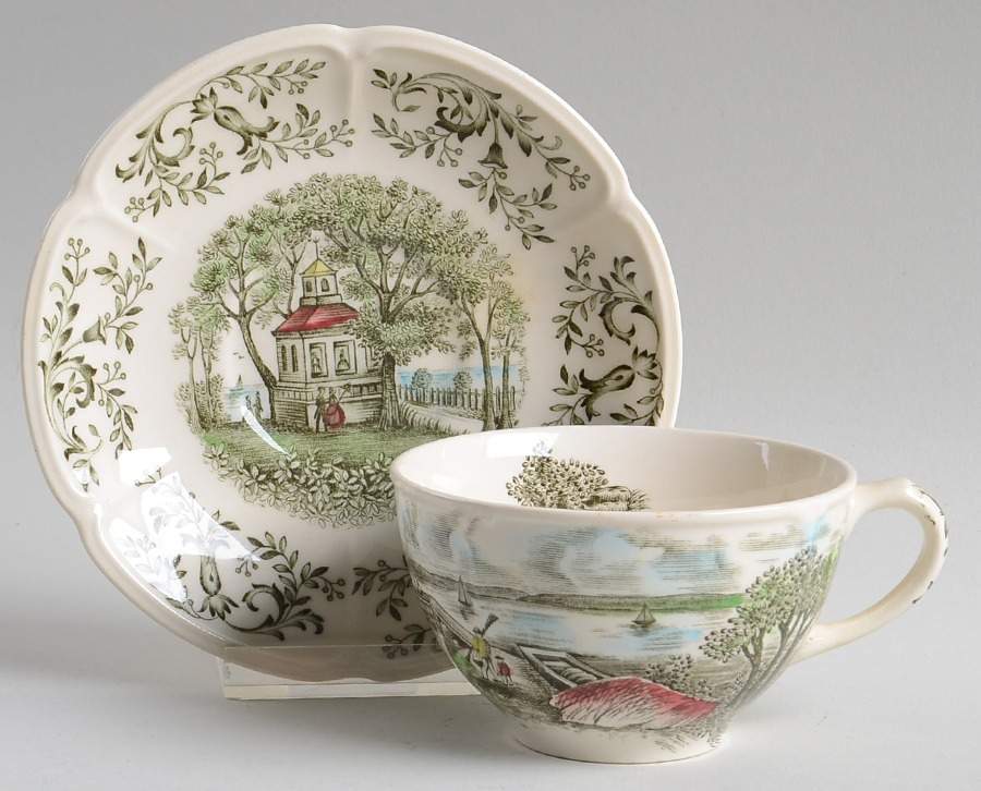 Mount Vernon Green Multicolor Flat Cup & Saucer Set by Johnson Brothers-1