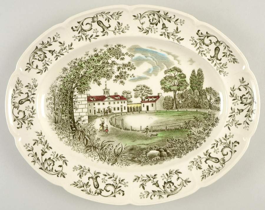 Mount Vernon Green Multicolor 12" Oval Serving Platter by Johnson Brothers-1