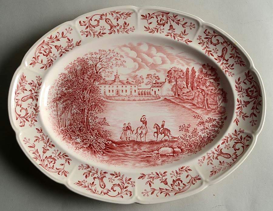 Mount Vernon Pink 14" Oval Serving Platter by Johnson Brothers-1
