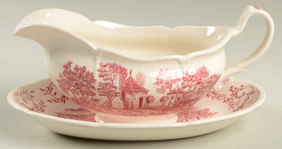 Mount Vernon Pink Gravy Boat & Underplate/Relish by Johnson Brothers-1