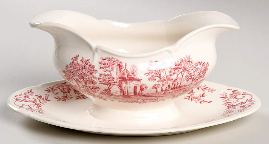 Mount Vernon Pink Gravy Boat with Attached Underplate by Johnson Brothers-1