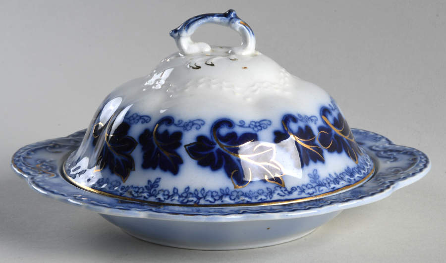 Normandy (Flow Blue) Round Covered Butter by Johnson Brothers-1