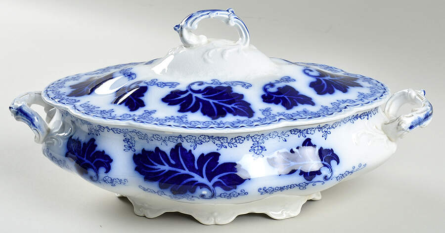 Normandy (Flow Blue) Oval Covered Vegetable by Johnson Brothers-1