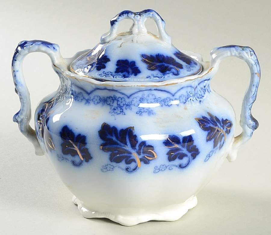 Normandy (Flow Blue) Sugar Bowl & Lid by Johnson Brothers-1