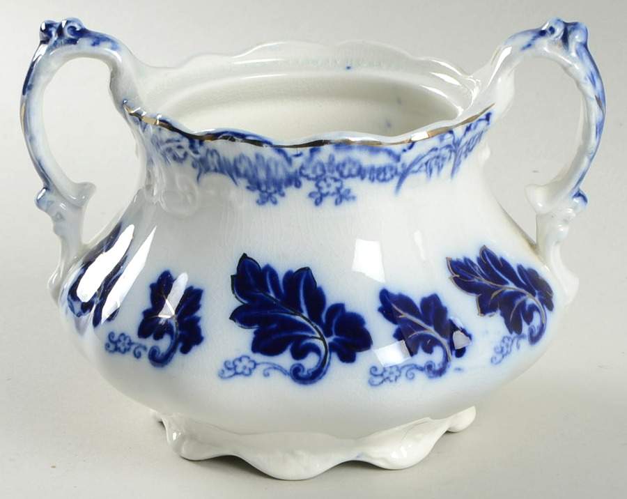 Normandy (Flow Blue) Sugar Bowl No Lid by Johnson Brothers-1