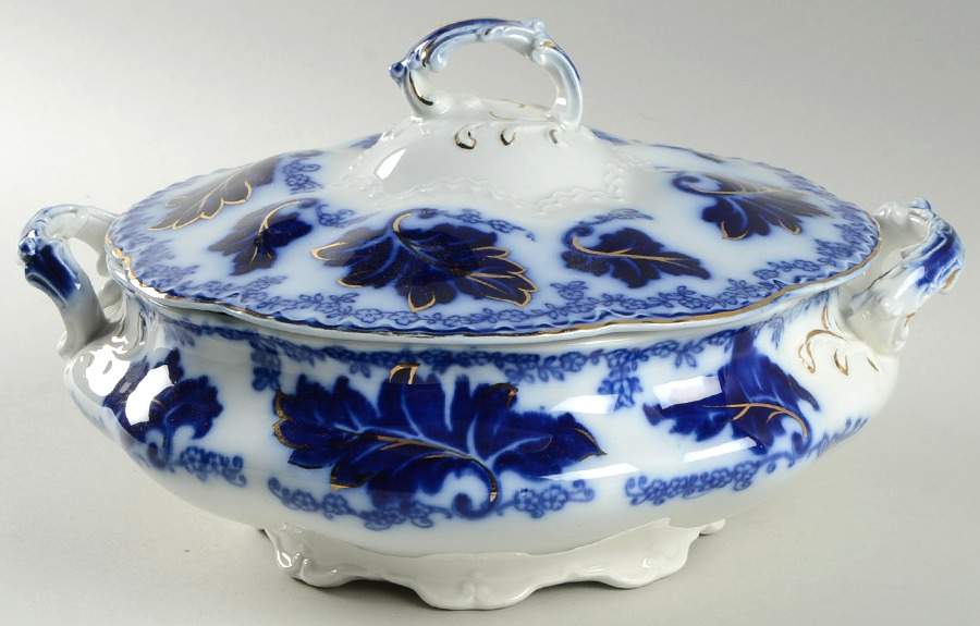 Normandy (Flow Blue) Round Covered Vegetable by Johnson Brothers-1