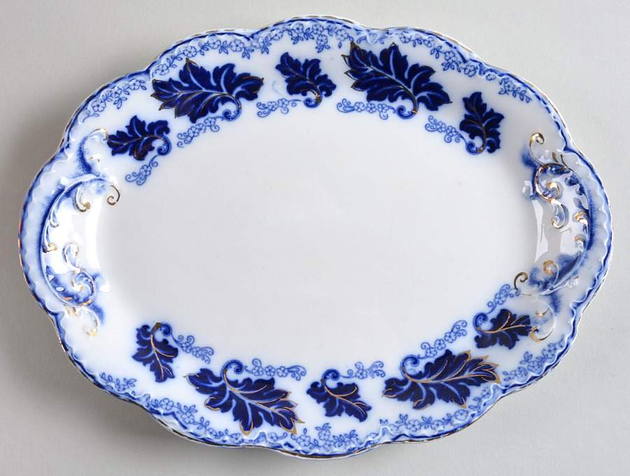 Normandy (Flow Blue) 9" Oval Serving Platter by Johnson Brothers-1