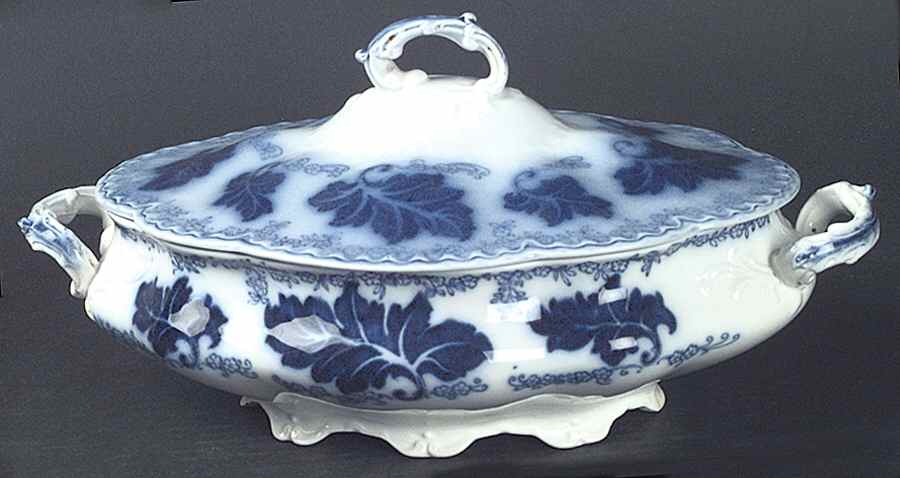 Normandy (Flow Blue) Oval Covered Vegetable by Johnson Brothers-1