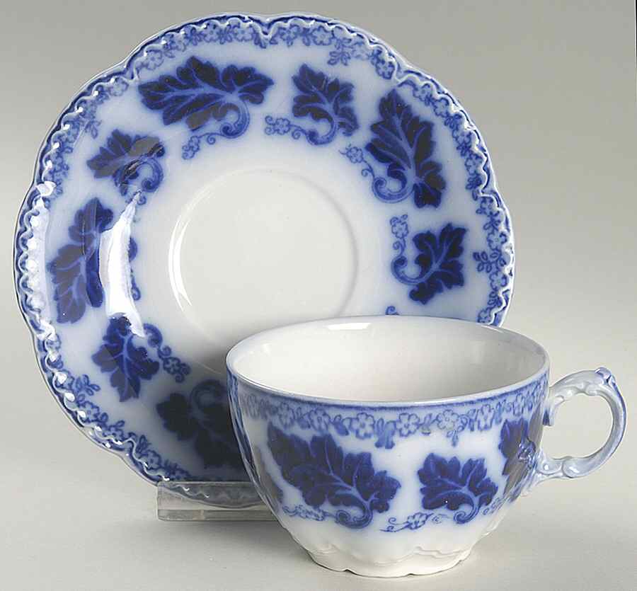 Normandy (Flow Blue) Flat Cup & Saucer Set by Johnson Brothers-1