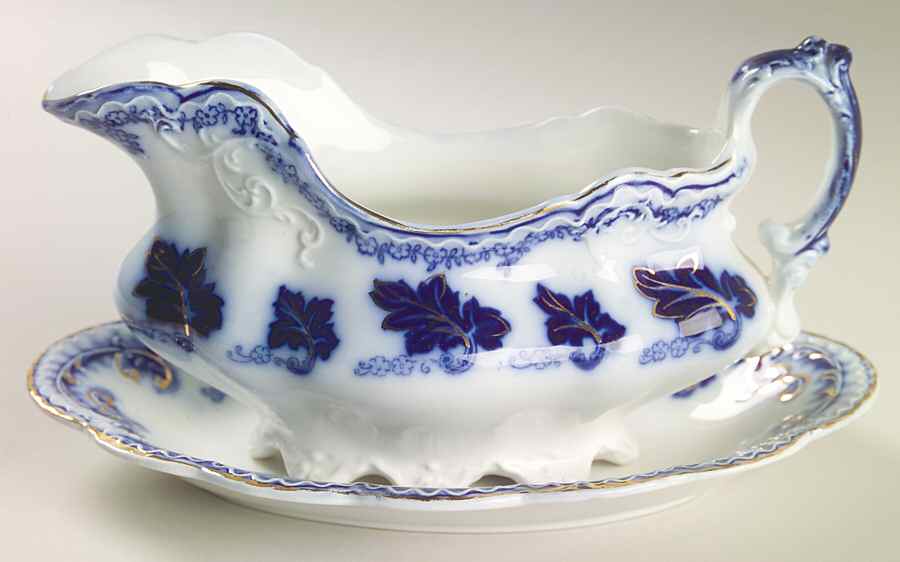 Normandy (Flow Blue) Gravy Boat & Underplate/Relish by Johnson Brothers-1