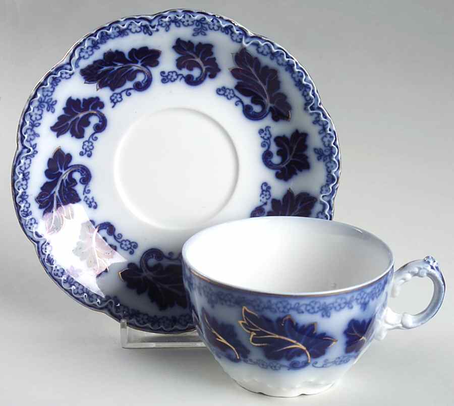 Normandy (Flow Blue) Flat Cup & Saucer Set by Johnson Brothers-1