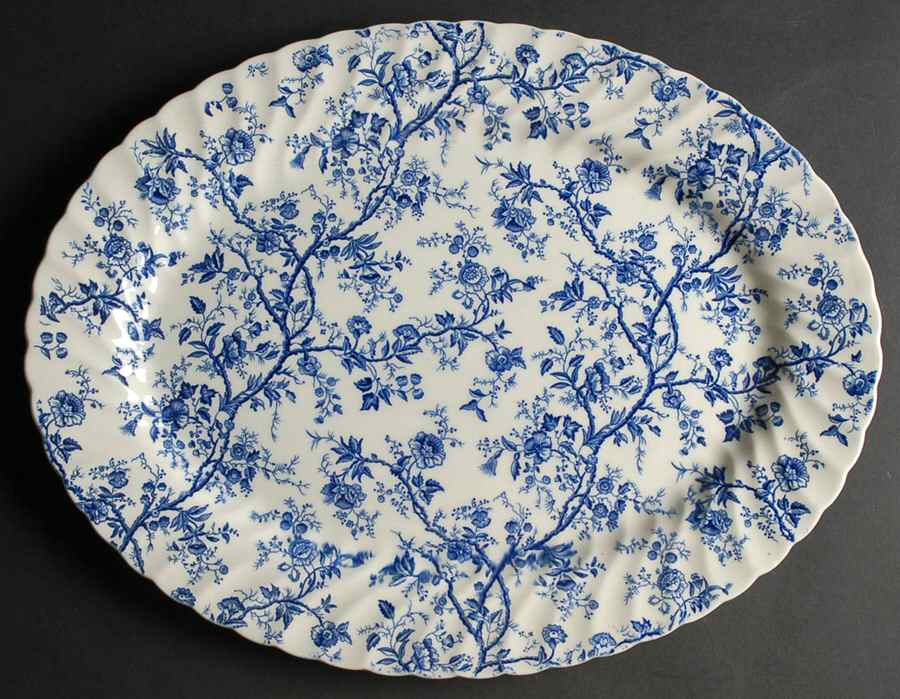 Old Bradbury Blue (White Background) 15" Oval Serving Platter by Johnson Brothers-1