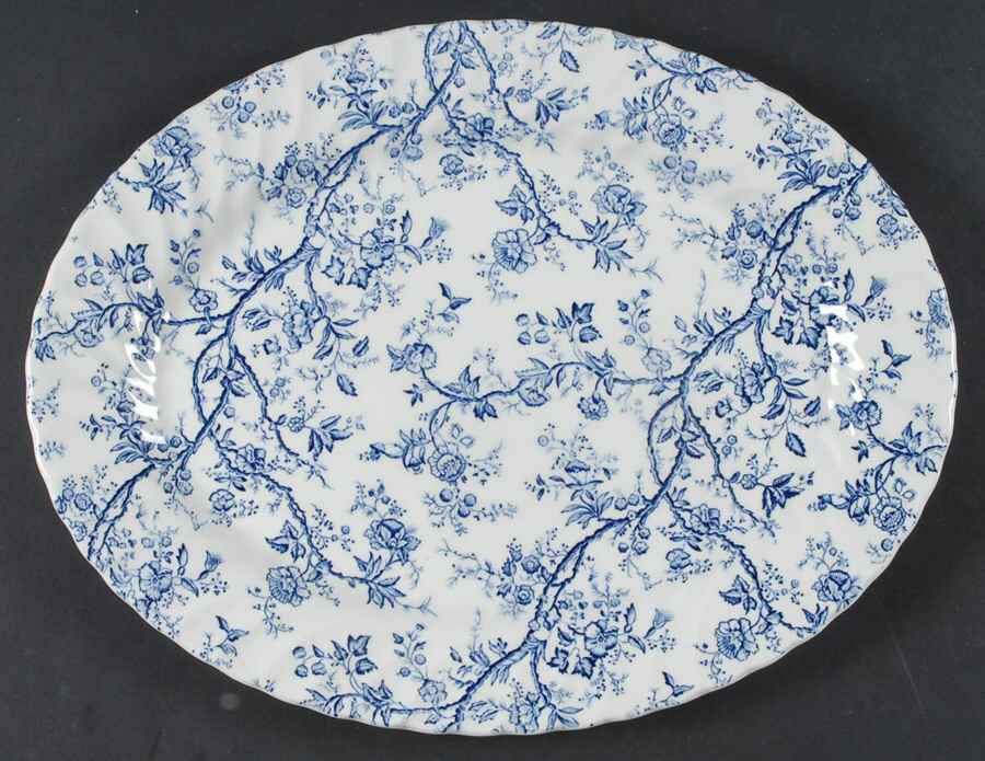 Old Bradbury Blue (White Background) 13" Oval Serving Platter by Johnson Brothers-1